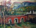 Paesaggio con ponte rosso, sd 1944, olio su tela, Abano Terme, Galleria Cinquantasei